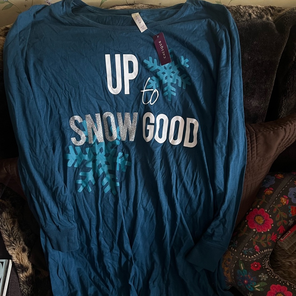 Cocique by Lane Bryant Plus Size Blue Graphic Long Sleeve Sleep Dress